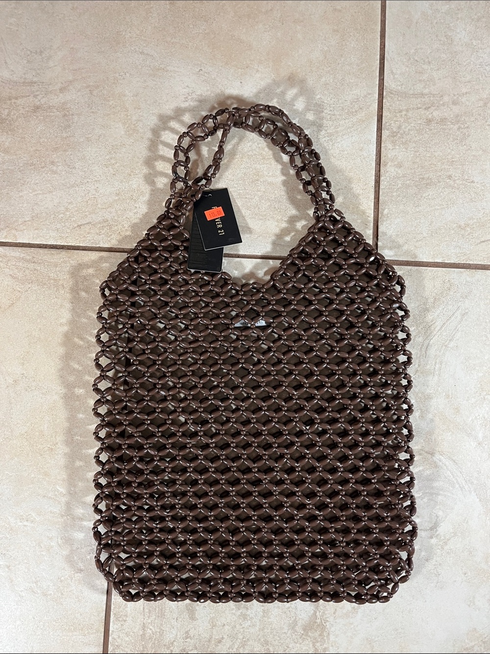 Forever 21 Brown Woven Beaded Tote